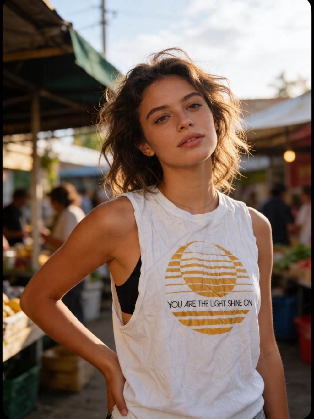 Women's Graphic Tee with Yellow Sun Print/back slit sizes XS/S/M